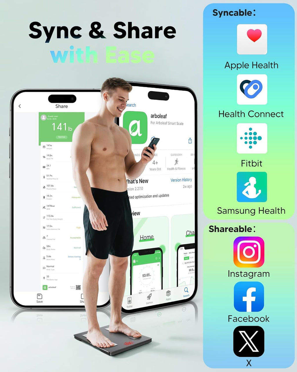 Arboleaf Smart Scale with Bluetooth Body Composition Analyzer, 14 Metrics, BMI

