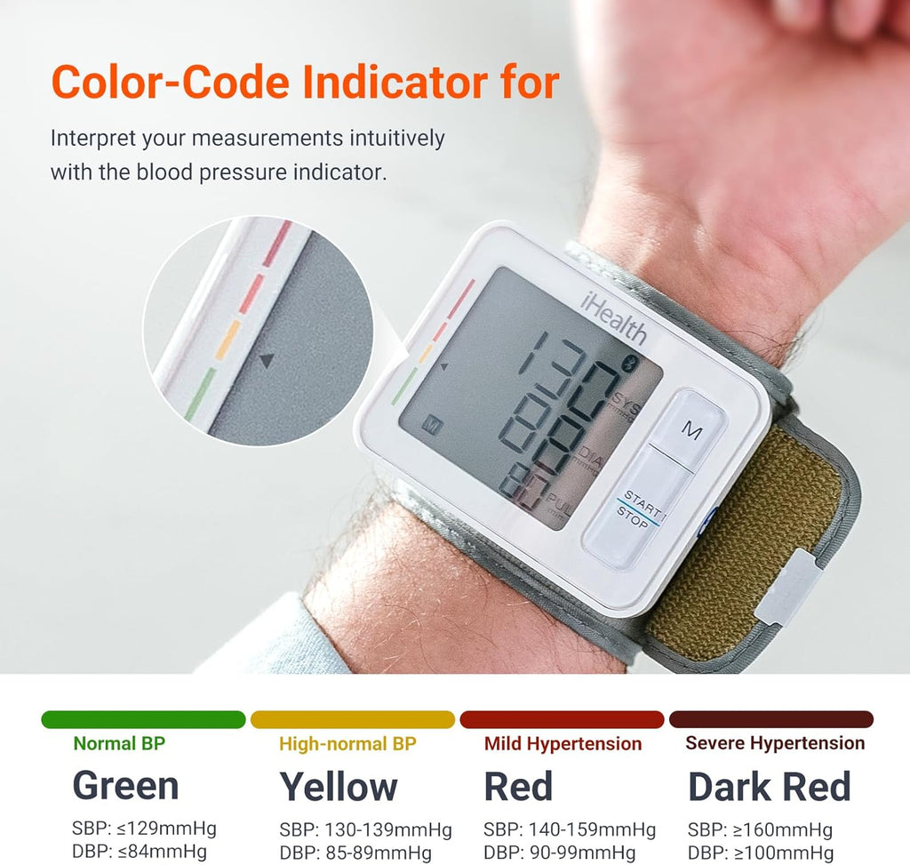 iHealth Push Wrist Blood Pressure Monitor with Bluetooth, App, Large Display & Case

