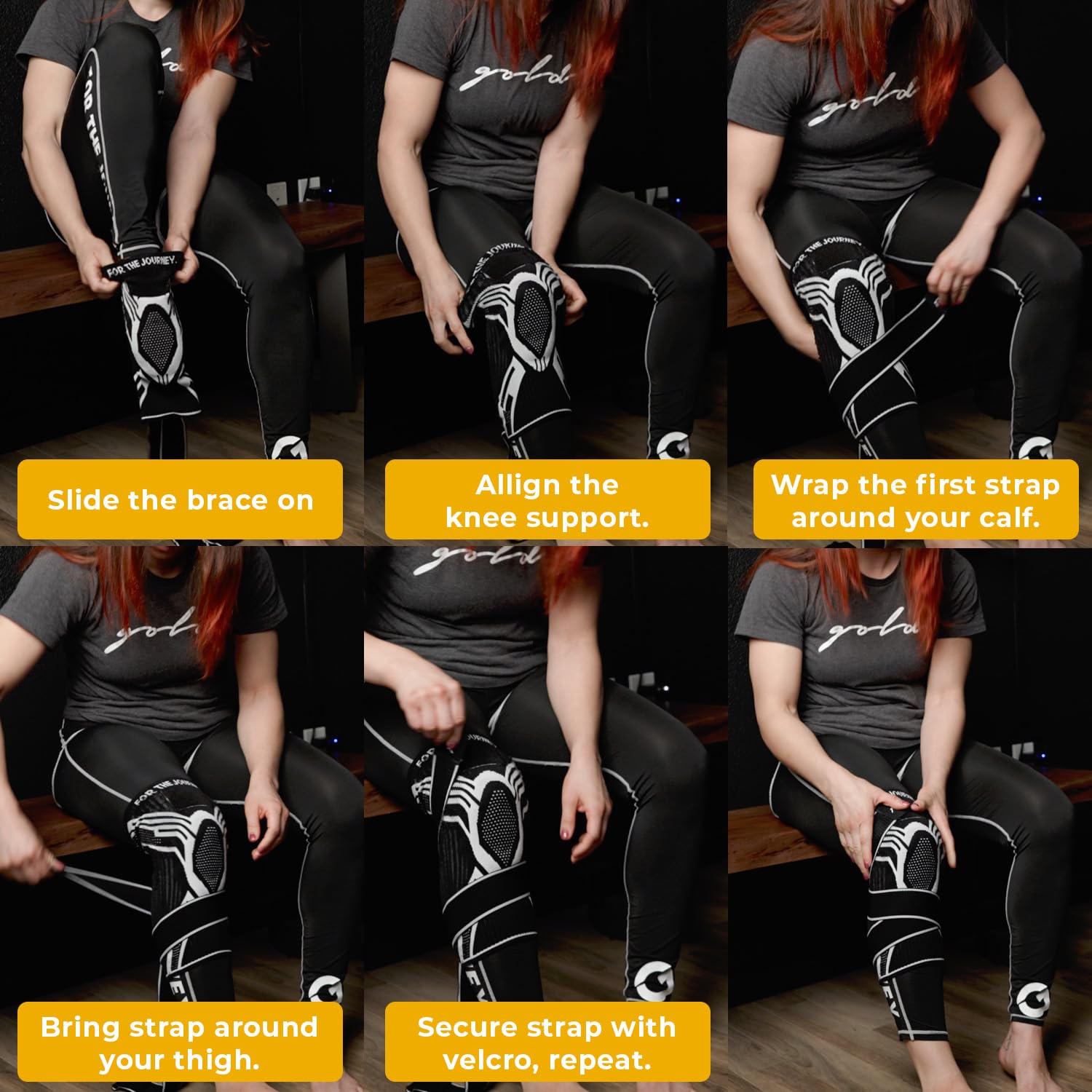 Gold BJJ Knee Brace Compression Sleeve with Patella Support and Side Stabilizers


