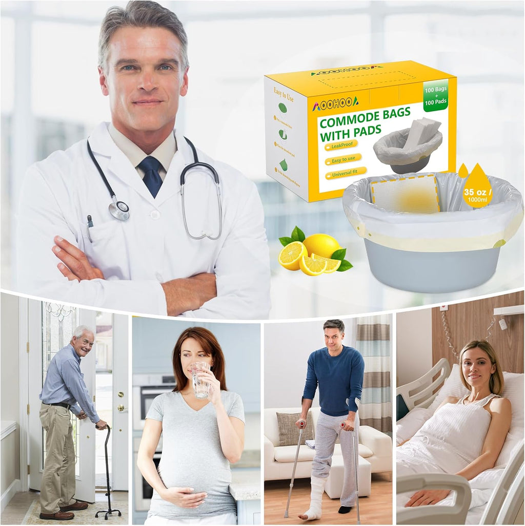 Bedside commode liner system with absorbent layers for leak control

