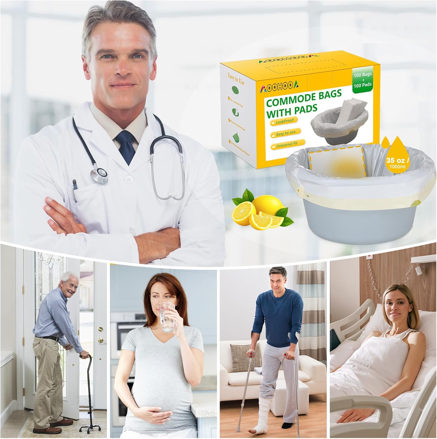 Bedside commode liner system with absorbent layers for leak control

