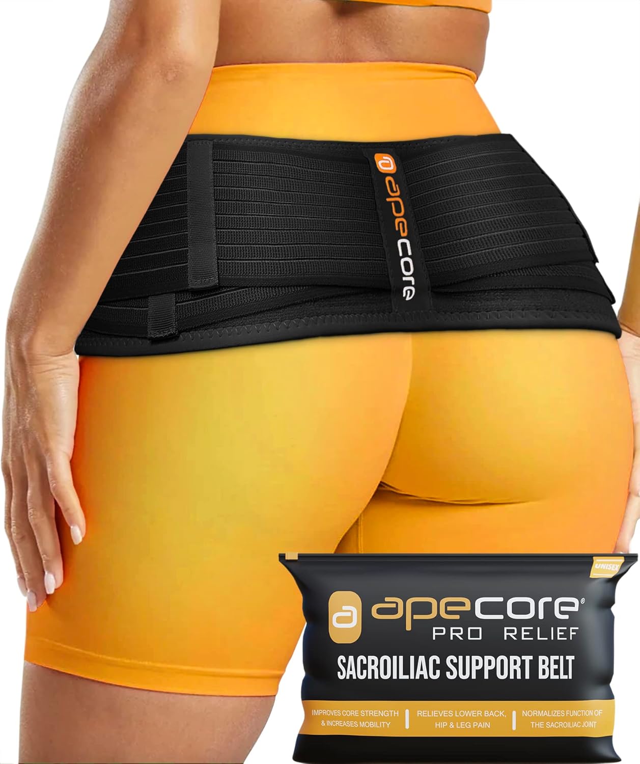 Apecore Sacroiliac SI Joint Belt for Men and Women, Pelvic and Lower Back Support

