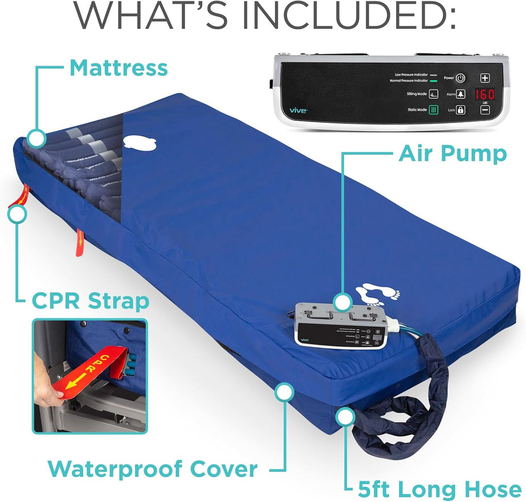 Vive Alternating Pressure Mattress Air Replacement Pump for Hospital Bed Topper

