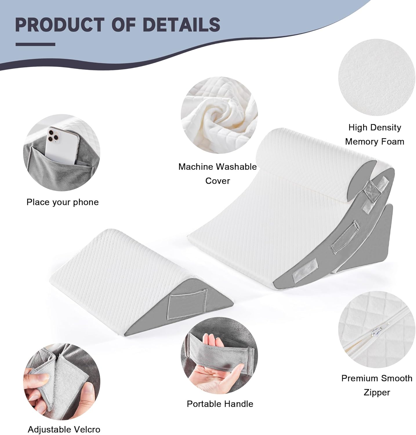 Yojoker Orthopedic Bed Wedge Pillow Set, Adjustable Triangle Memory Foam

