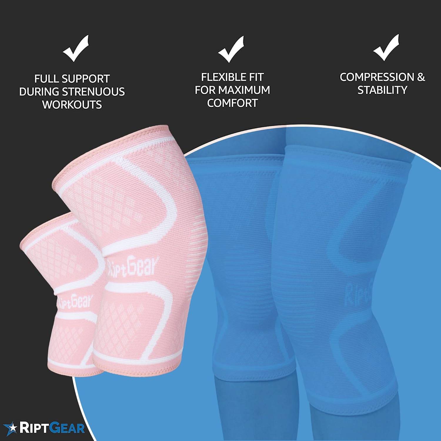 RiptGear Women’s Knee Compression Sleeve Knee Brace for Support and Comfort

