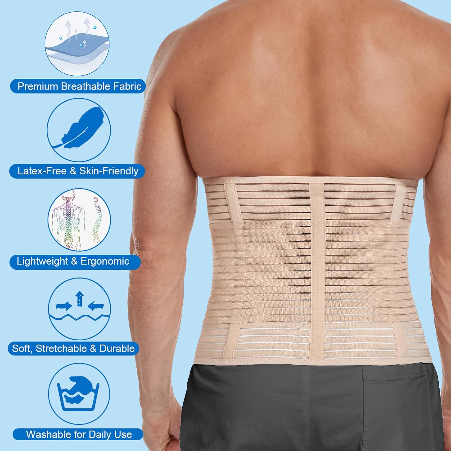 Abdominal Binder 12-Inch Wide Breathable Elastic Belly Wrap for Hernia Recovery

