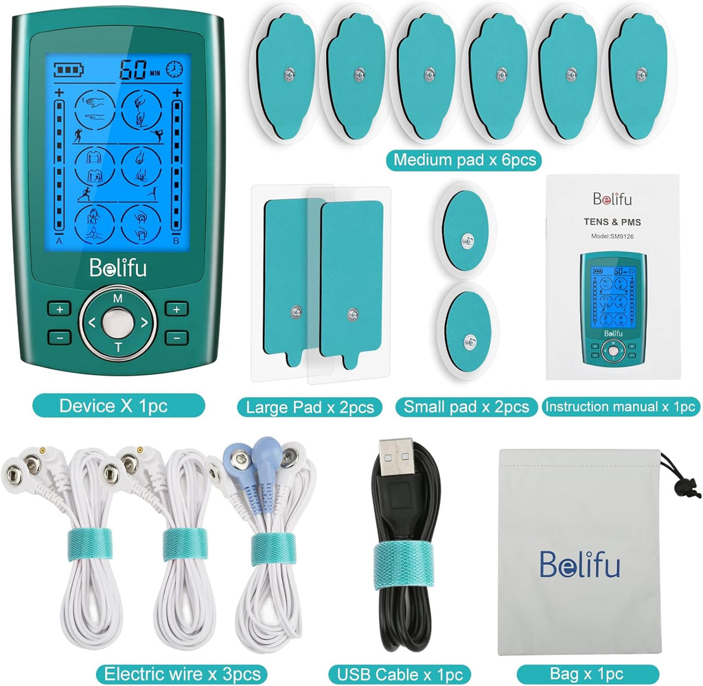 Belifu Dual Channel TENS EMS Unit Muscle Stimulator 24 Modes Electronic Pulse Massager

