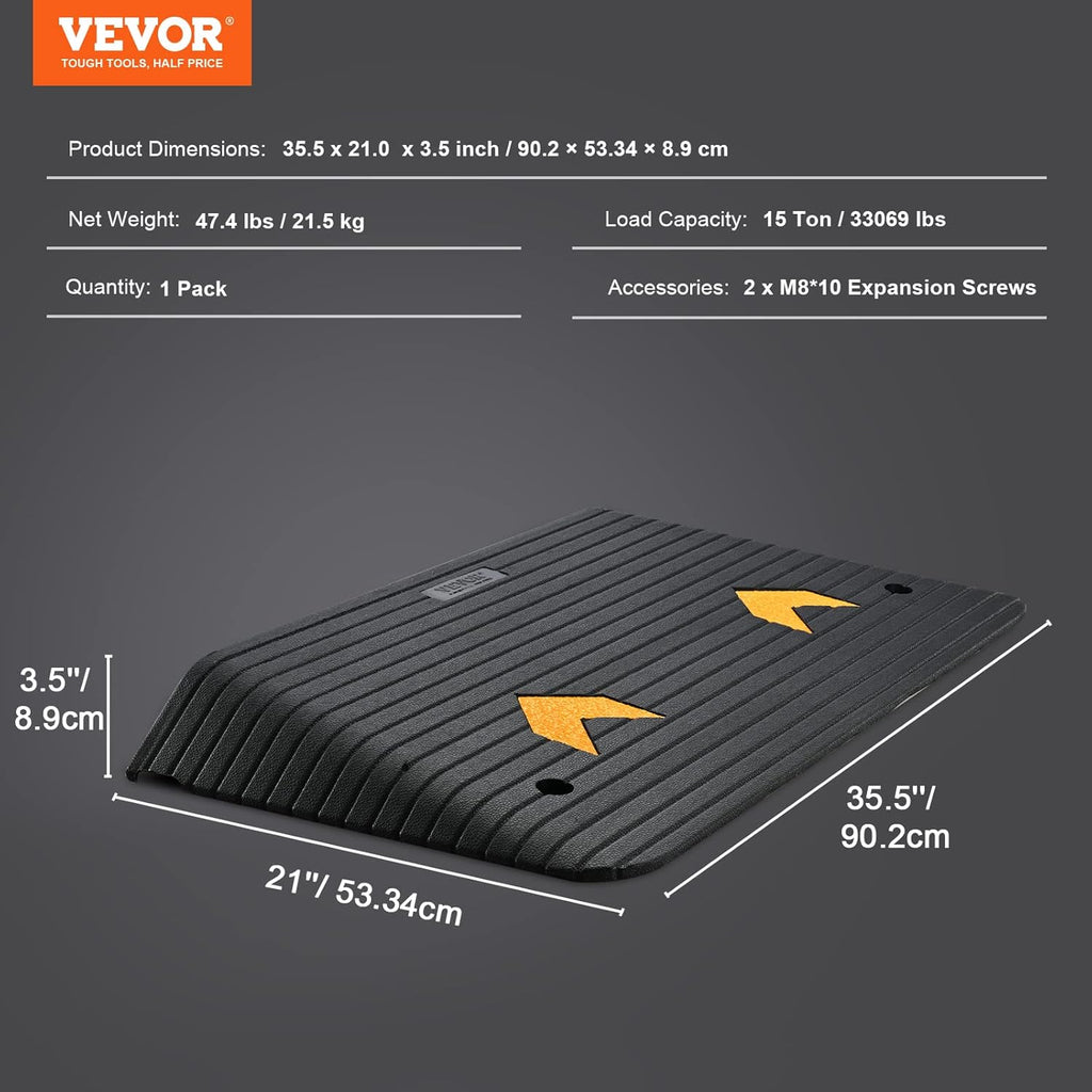 VEVOR Rubber Threshold Ramp for Wheelchair and Scooter, Non-Slip Doorway Ramp

