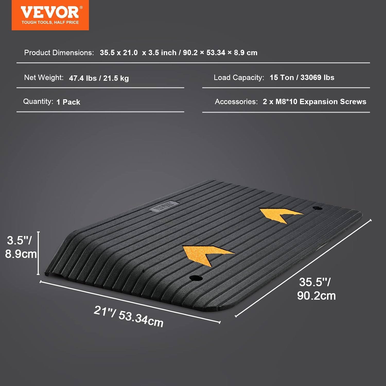 VEVOR Rubber Threshold Ramp for Wheelchair and Scooter, Non-Slip Doorway Ramp

