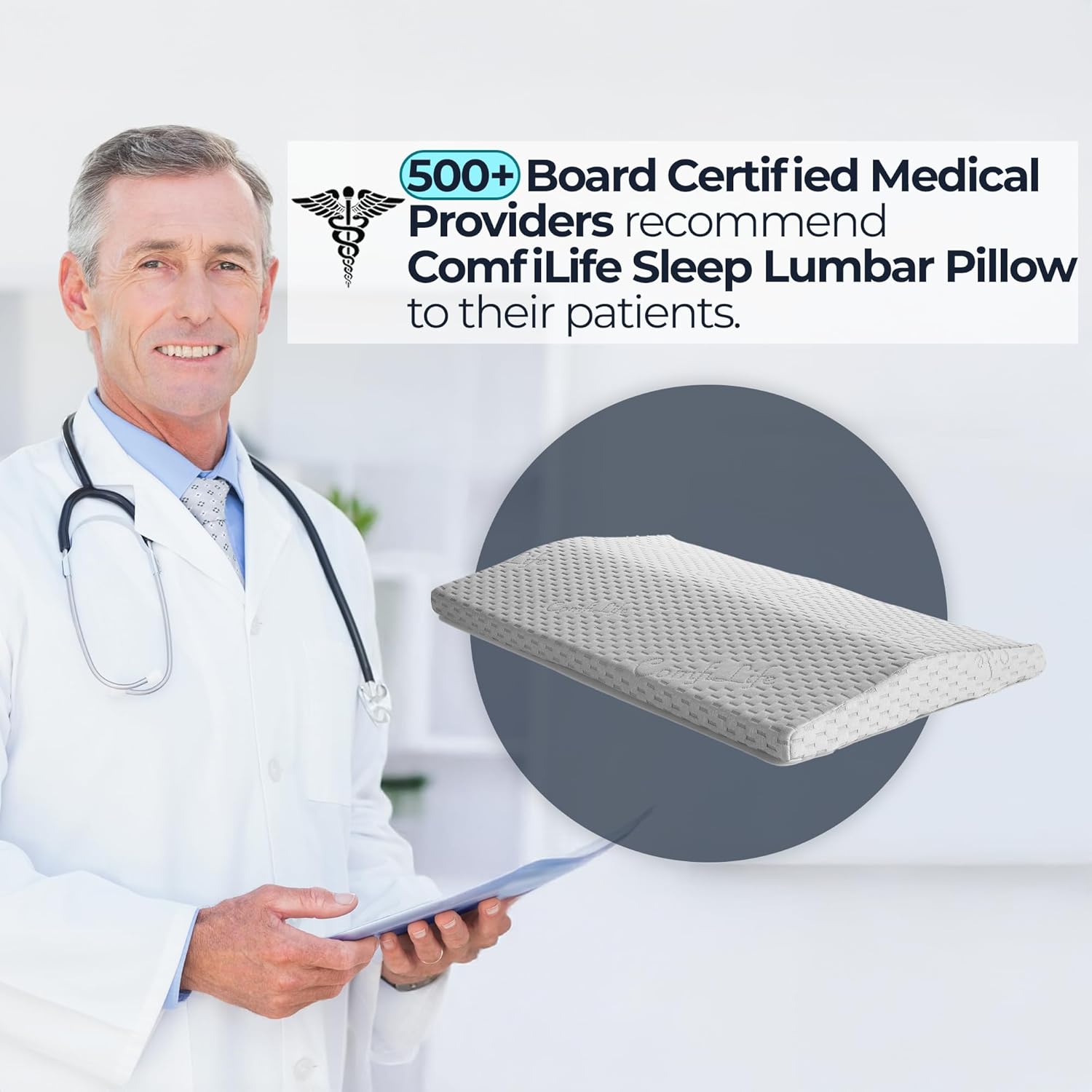 ComfiLife Lumbar Support Memory Foam Pillow for Back Pain Relief, Triangle Wedge

