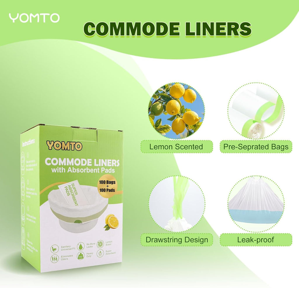 Commode Liners with Absorbent Pads, Leak-Proof Disposable Toilet Bags

