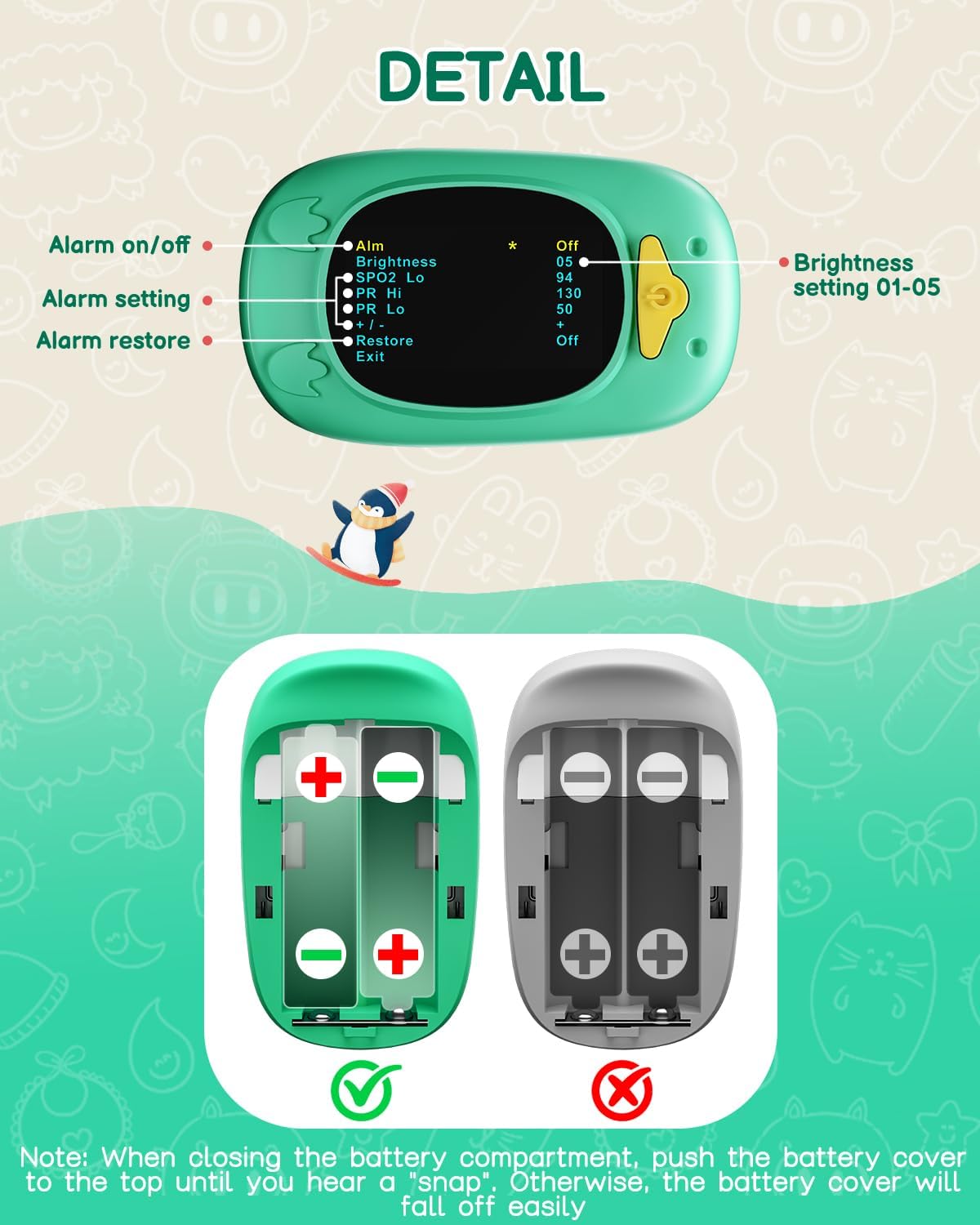 HOLFENRY Kids Fingertip Pulse Oximeter Oxygen Monitor with Large Display

