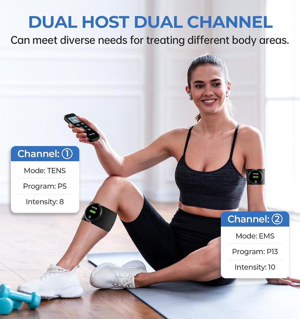 NURSAL Wireless TENS Unit Muscle Stimulator with Remote, Dual Host, TENS EMS

