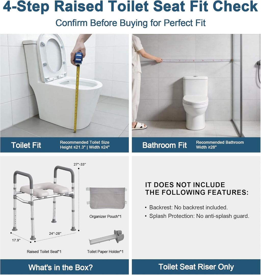 HOMLAND Raised Toilet Seat with Handles, Padded Elevated Toilet Riser, 400 lb Capacity

