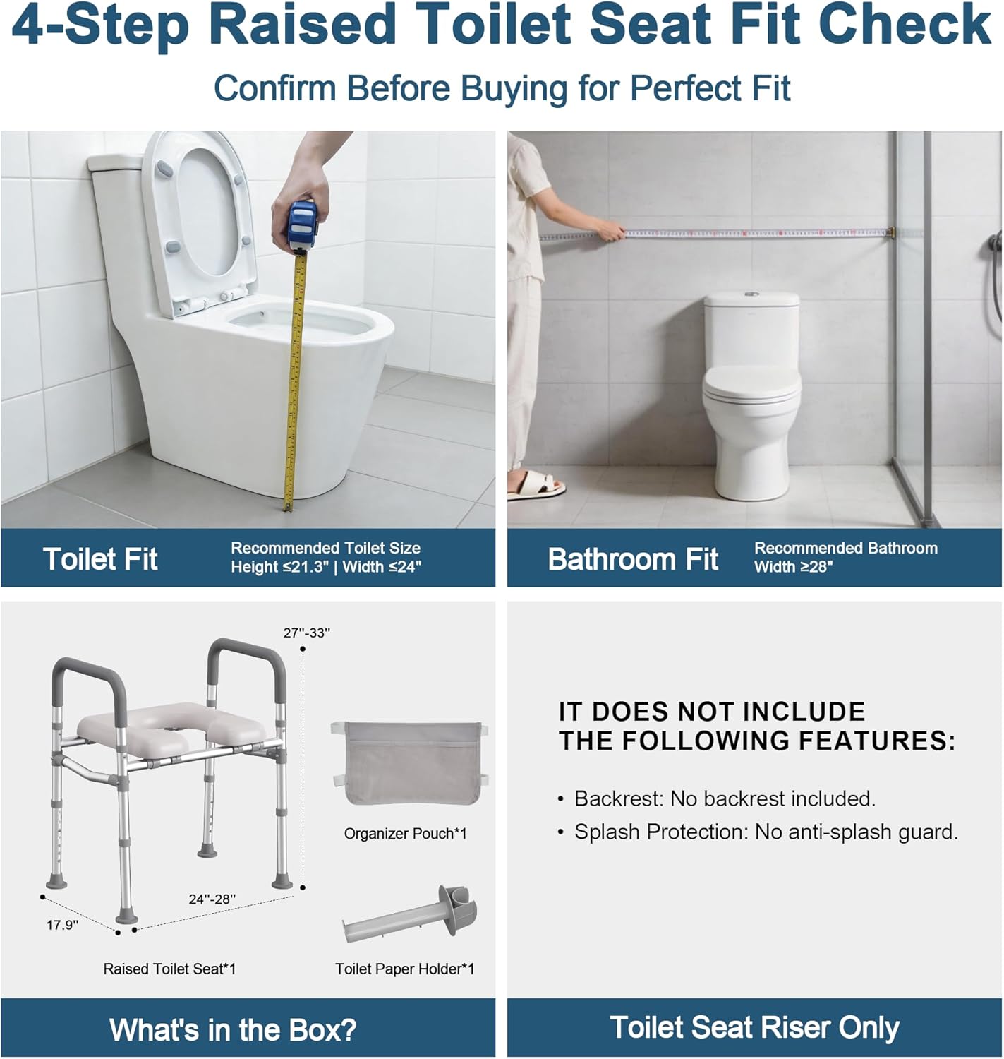 HOMLAND Raised Toilet Seat with Handles, Padded Elevated Toilet Riser, 400 lb Capacity

