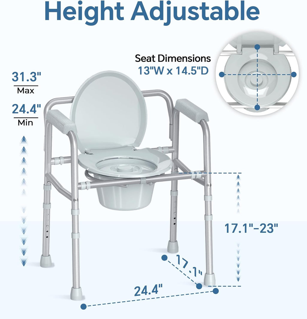 HOMLAND 3-in-1 Bedside Commode Chair with Removable 7.5Qt Potty Bucket, 350 lb

