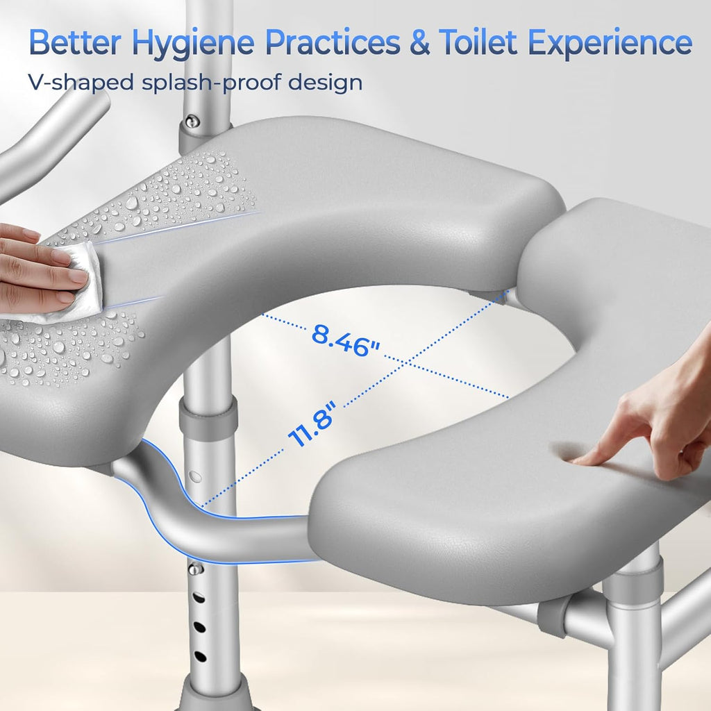 KingPavonini Raised Toilet Seat with Handles, Adjustable Height, Padded Cushion

