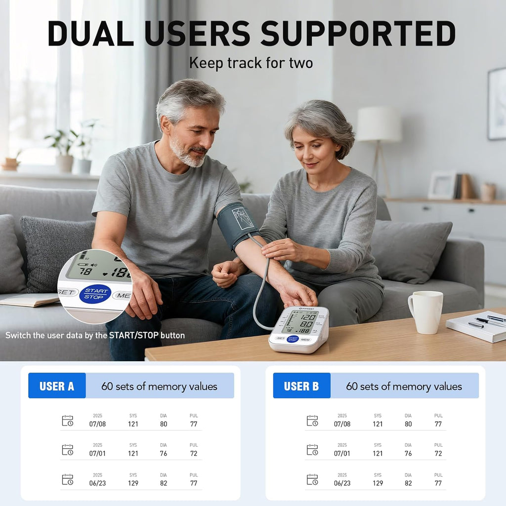 Upper Arm Automatic Digital Blood Pressure Monitor with Large LCD and Adjustable Cuff

