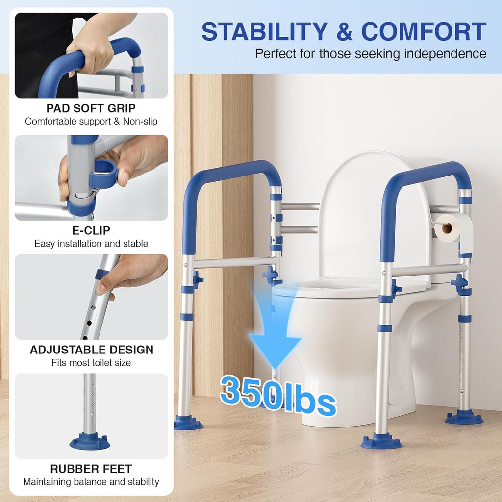 Loyoda Foldable Toilet Safety Rails for Seniors, Adjustable Frame, 350 lb Capacity

