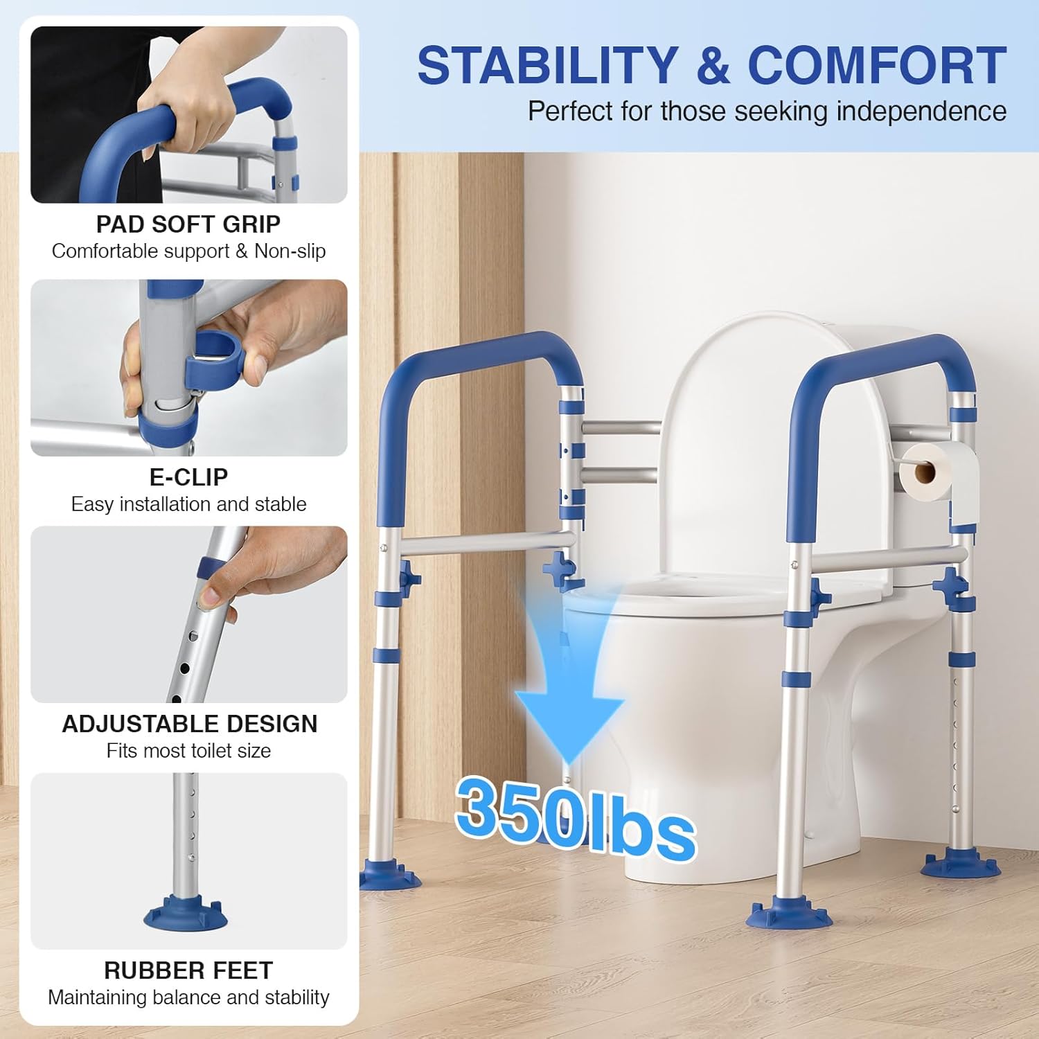 Loyoda Foldable Toilet Safety Rails for Seniors, Adjustable Frame, 350 lb Capacity

