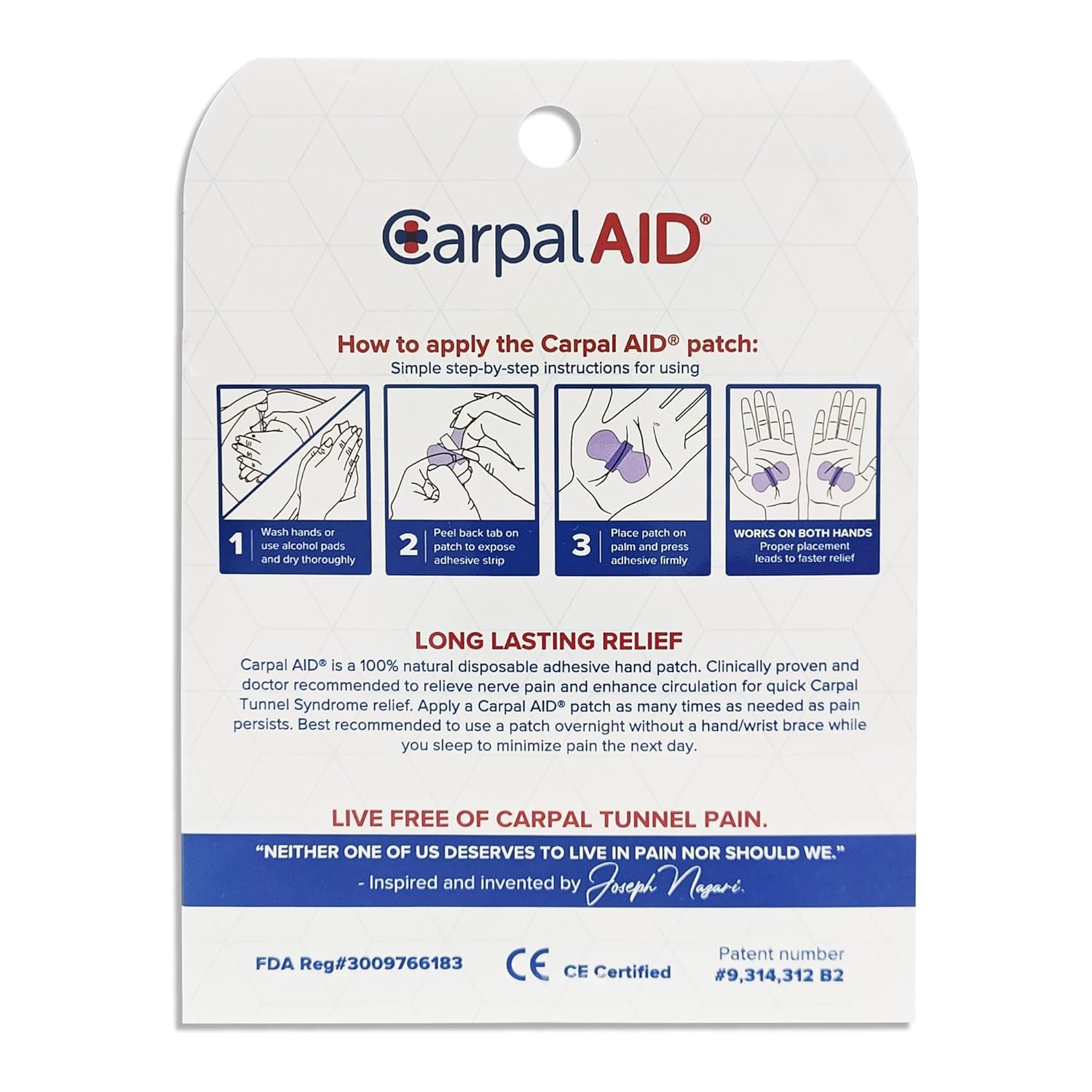 Carpal Aid Clear Adhesive Hand Carpal Tunnel Support Patch

