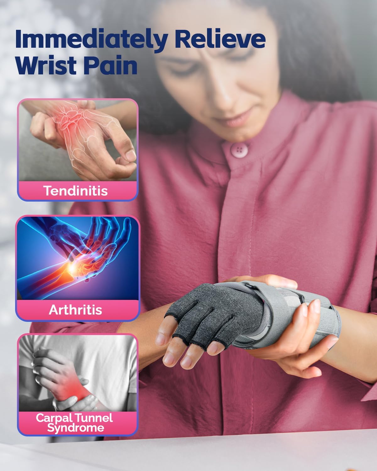 FEATOL Arthritis Compression Glove Wrist Brace Set, Fingerless Support for Women

