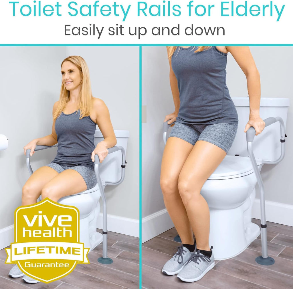 Vive Toilet Safety Rails for Seniors, Adjustable Grab Bars for Toilet

