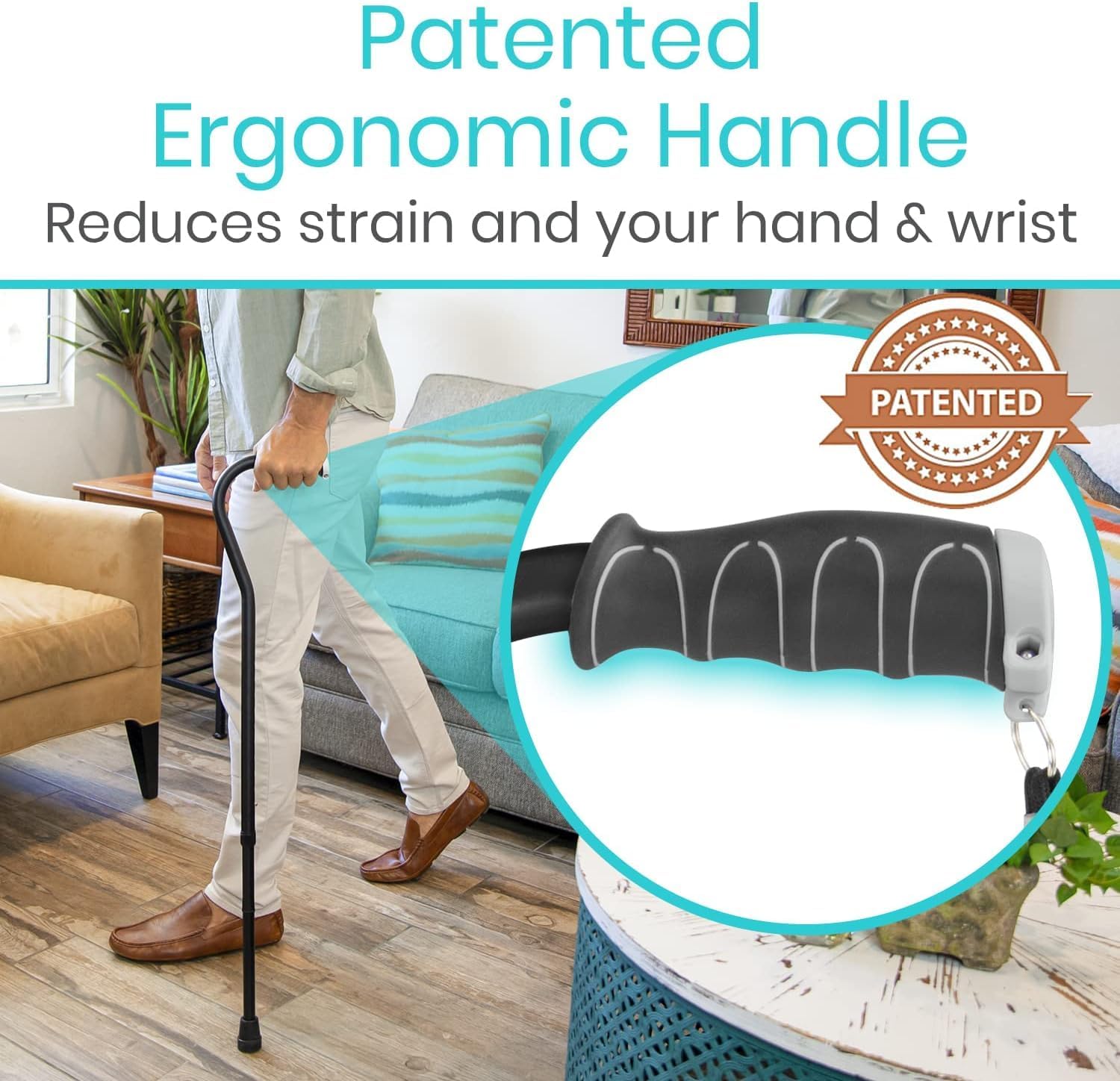 Vive Adjustable Walking Cane for Adults with Offset Grip, Lightweight Aluminum

