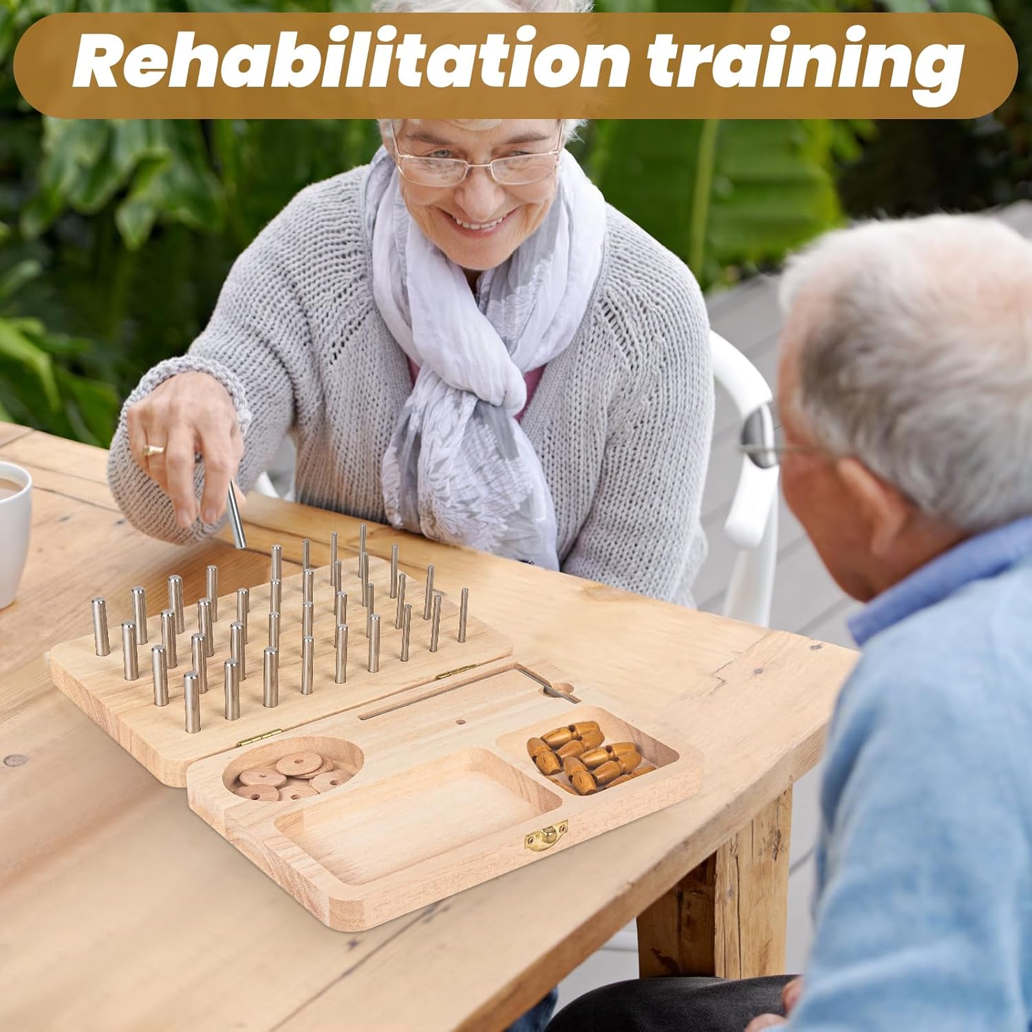 Wooden Pegboard for Hand Therapy, 36-Hole Fine Motor Dexterity Rehab Tool

