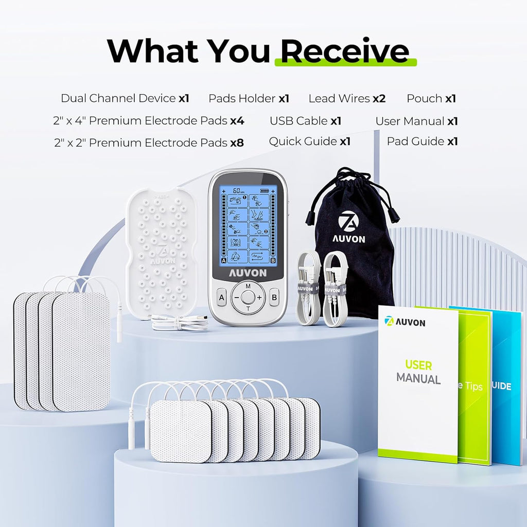 AUVON Rechargeable Dual-Channel TENS Unit, 24 Modes, 40 Intensities, EMS

