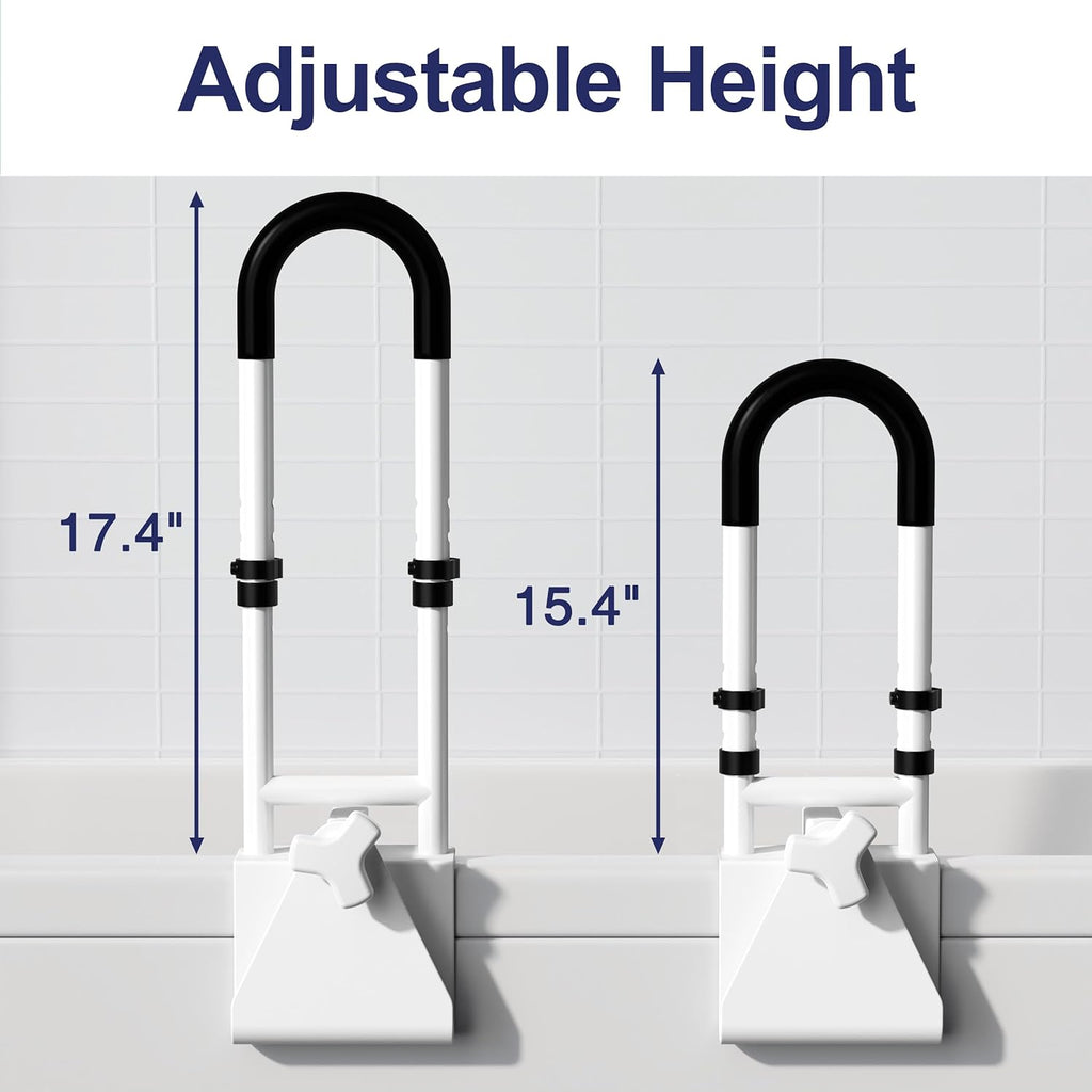 Adjustable Height Tub Grab Bar, Clamp-On Safety Rail with Non-Slip Handle, 300 lb

