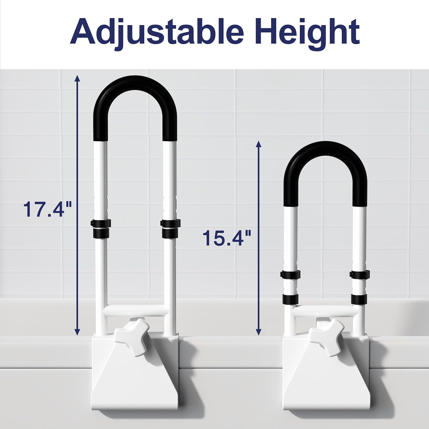 Adjustable Height Tub Grab Bar, Clamp-On Safety Rail with Non-Slip Handle, 300 lb


