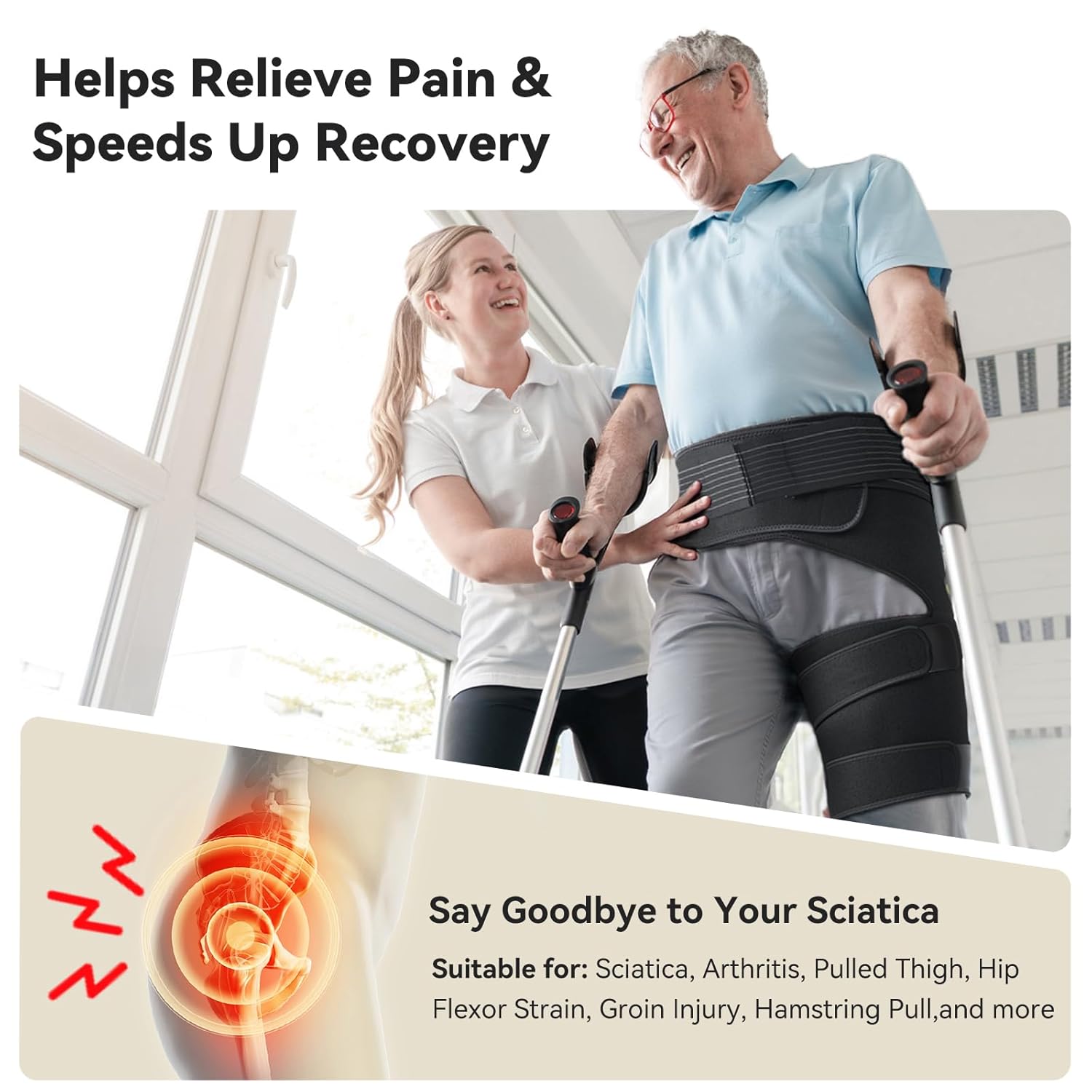 SOLOEVER Hip Brace for Sciatica, Adjustable Compression Wrap Support for Hip Pain

