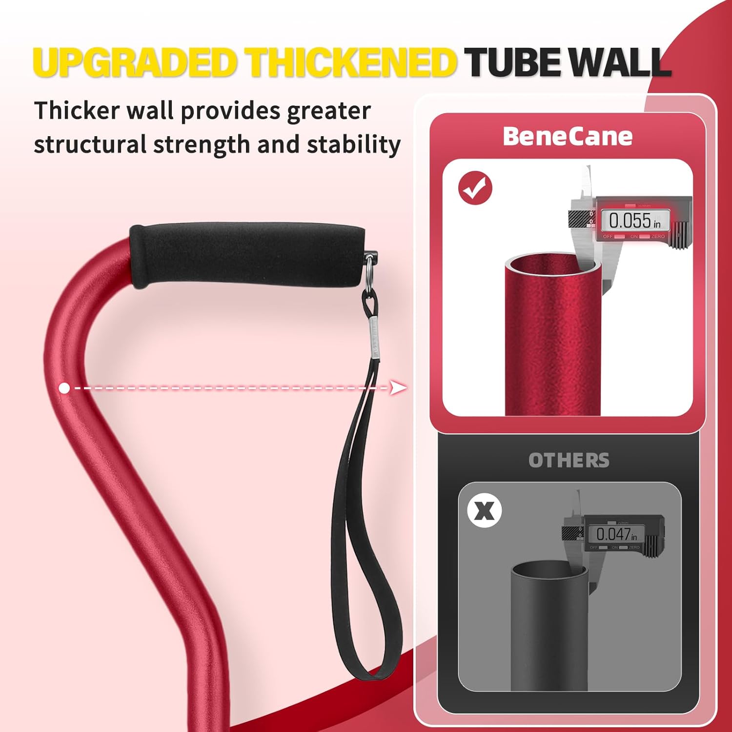 BeneCane Adjustable Walking Cane Offset Cushioned Handle, Lightweight Stability Base

