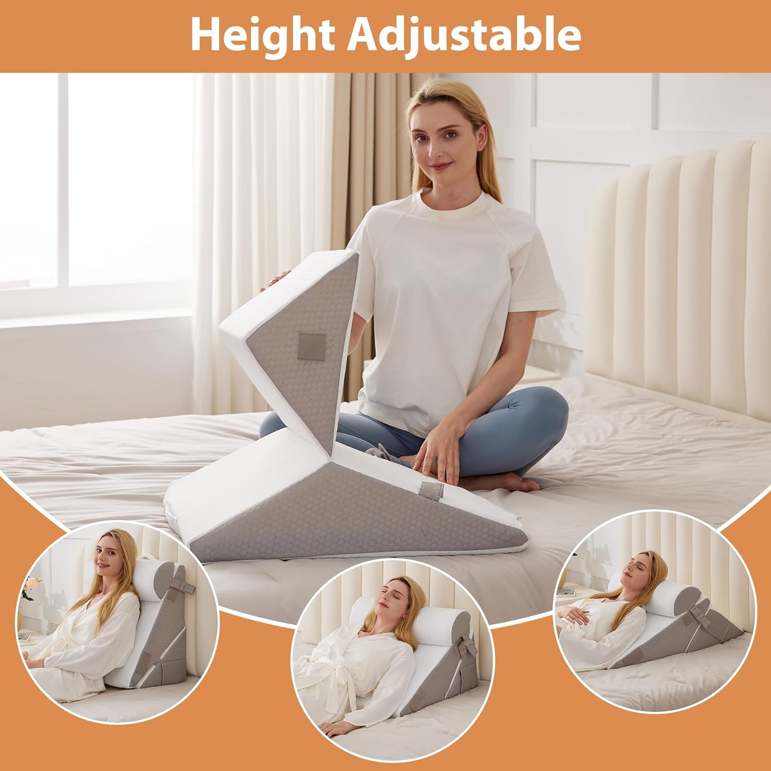 BIEEZZK Incline Bed Cushion Set for Acid Reflux, Neck and Back Memory Foam

