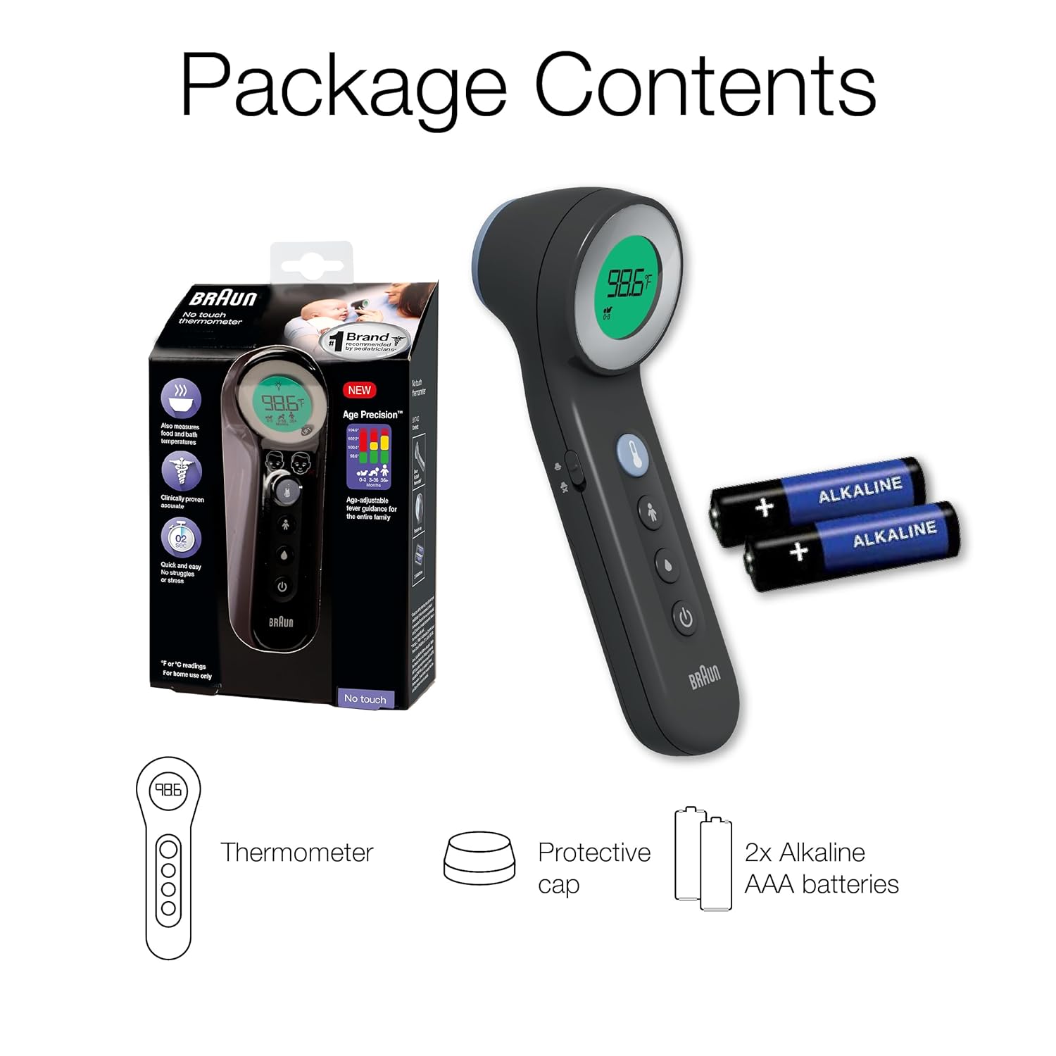 Braun Sensian 7 non-contact infrared thermometer with age precision technology and color LCD

