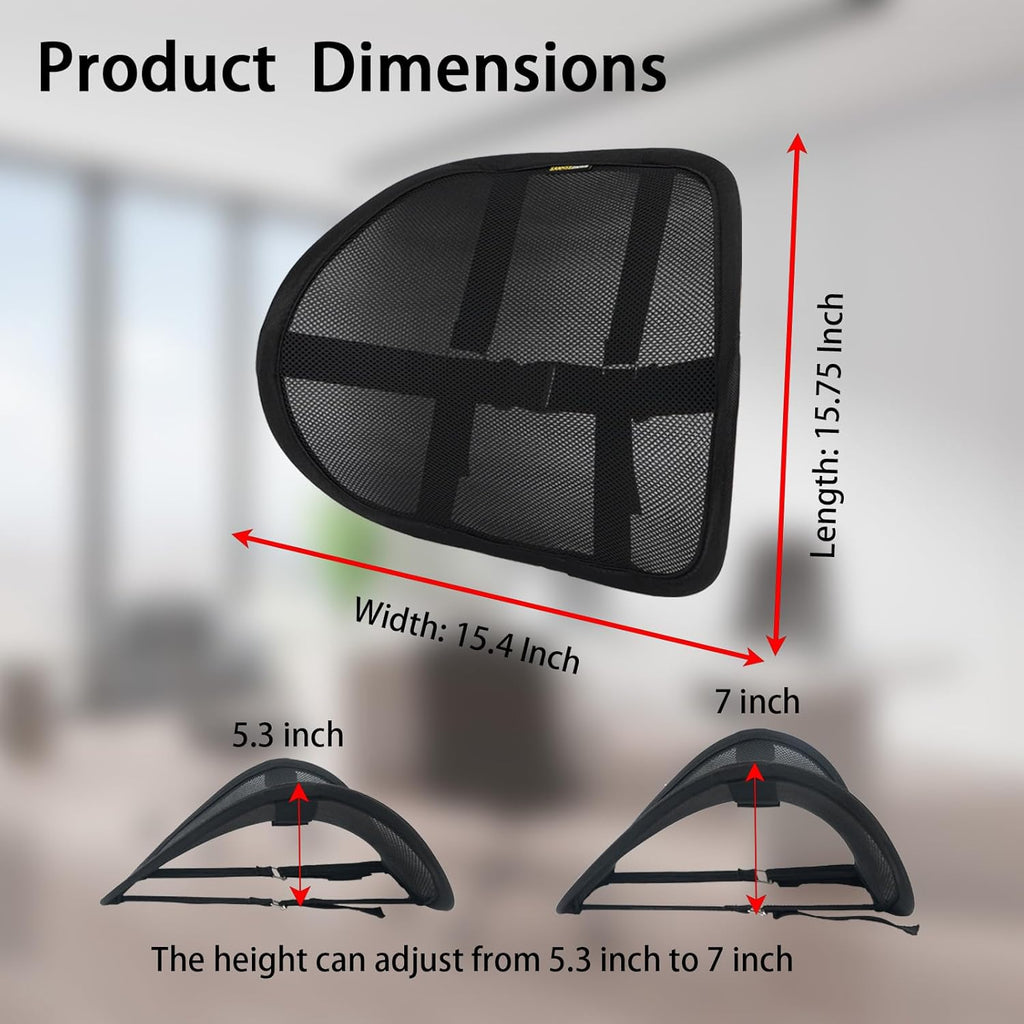 Lumbar Support Back Pillow for Office Chair and Car, Breathable Comfort Straps

