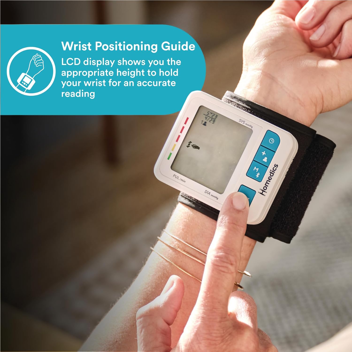 HoMedics 700 Series Wrist Blood Pressure Monitor, One-Touch, Bluetooth Home Use

