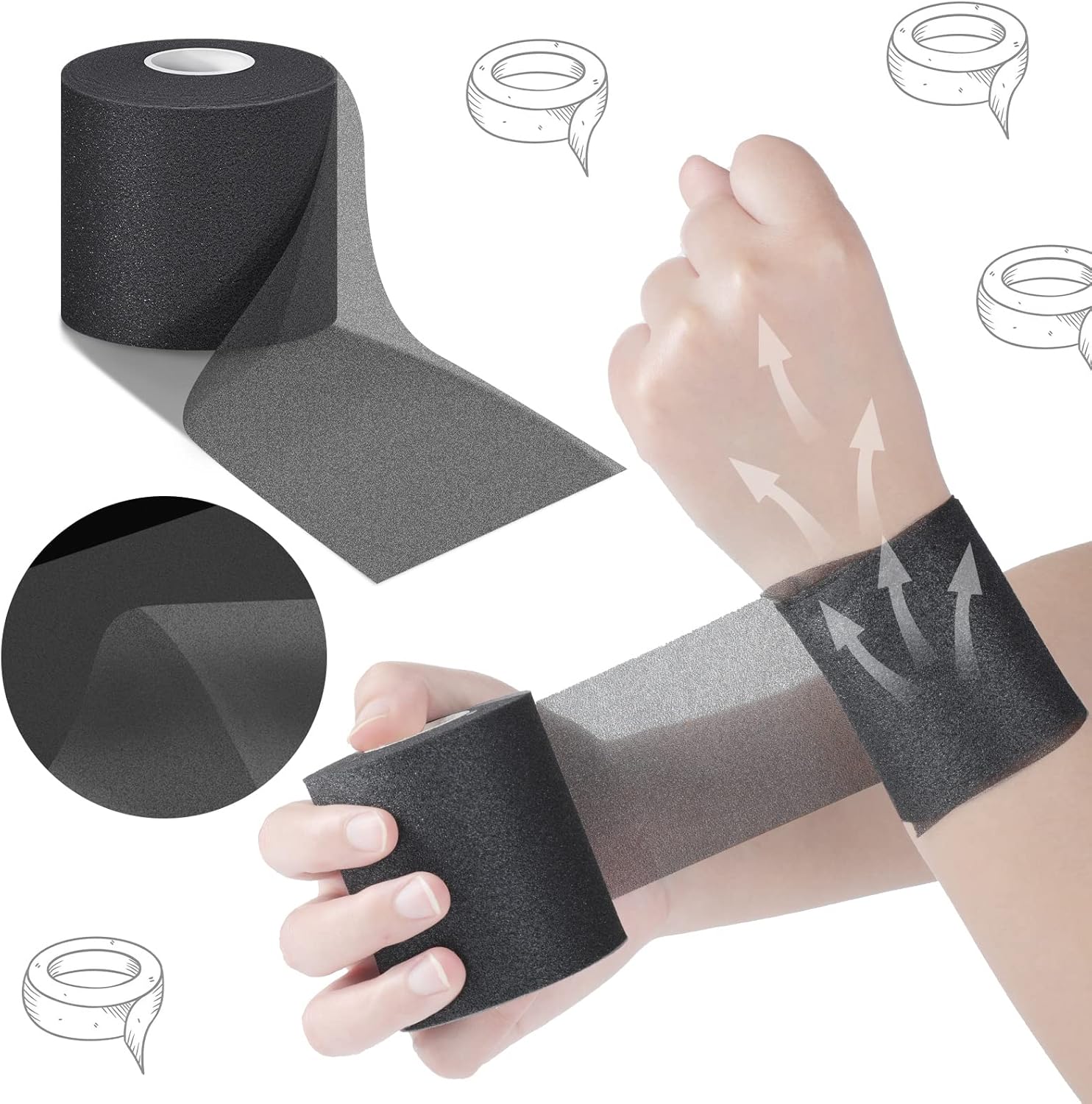 Nuanchu 12-Pack Athletic Pre Wrap Tape, PU Foam Underwrap 2.75 in x 30 yd

