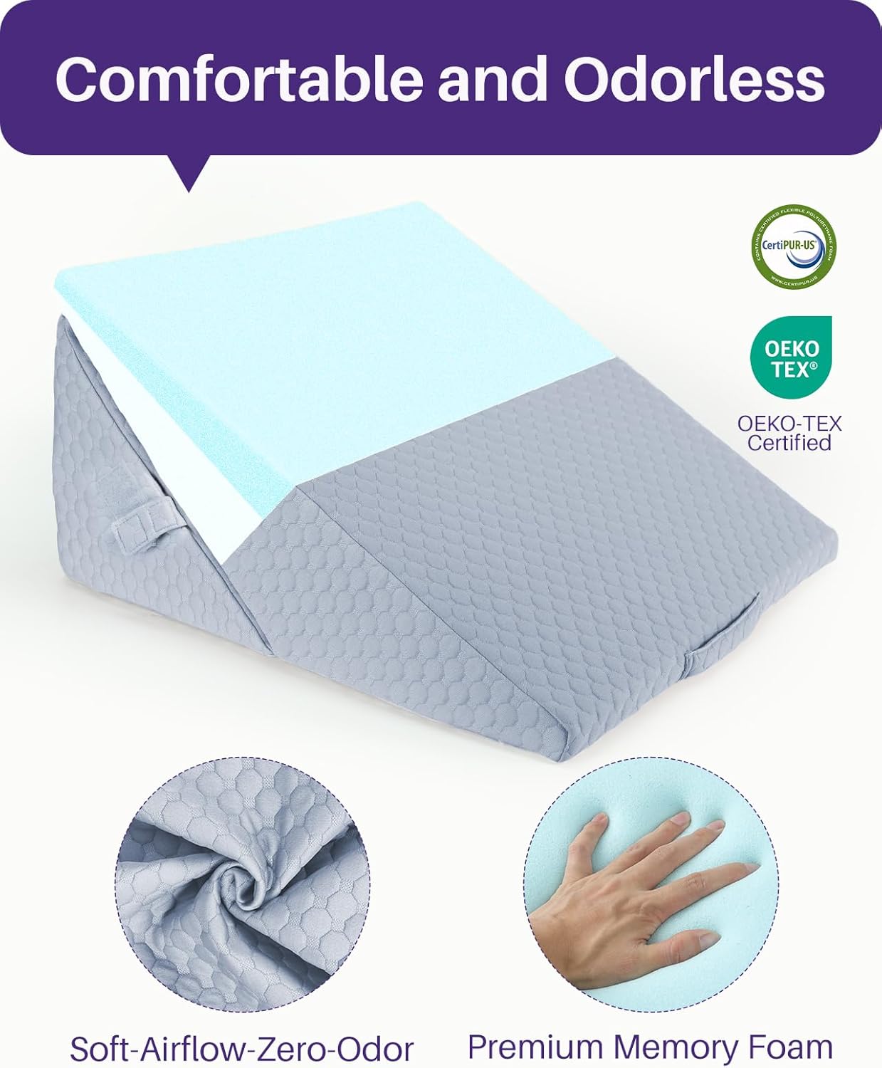 Kekoy Memory Foam Wedge Pillow for Acid Reflux, Sleep Apnea, Snoring, Back Pain

