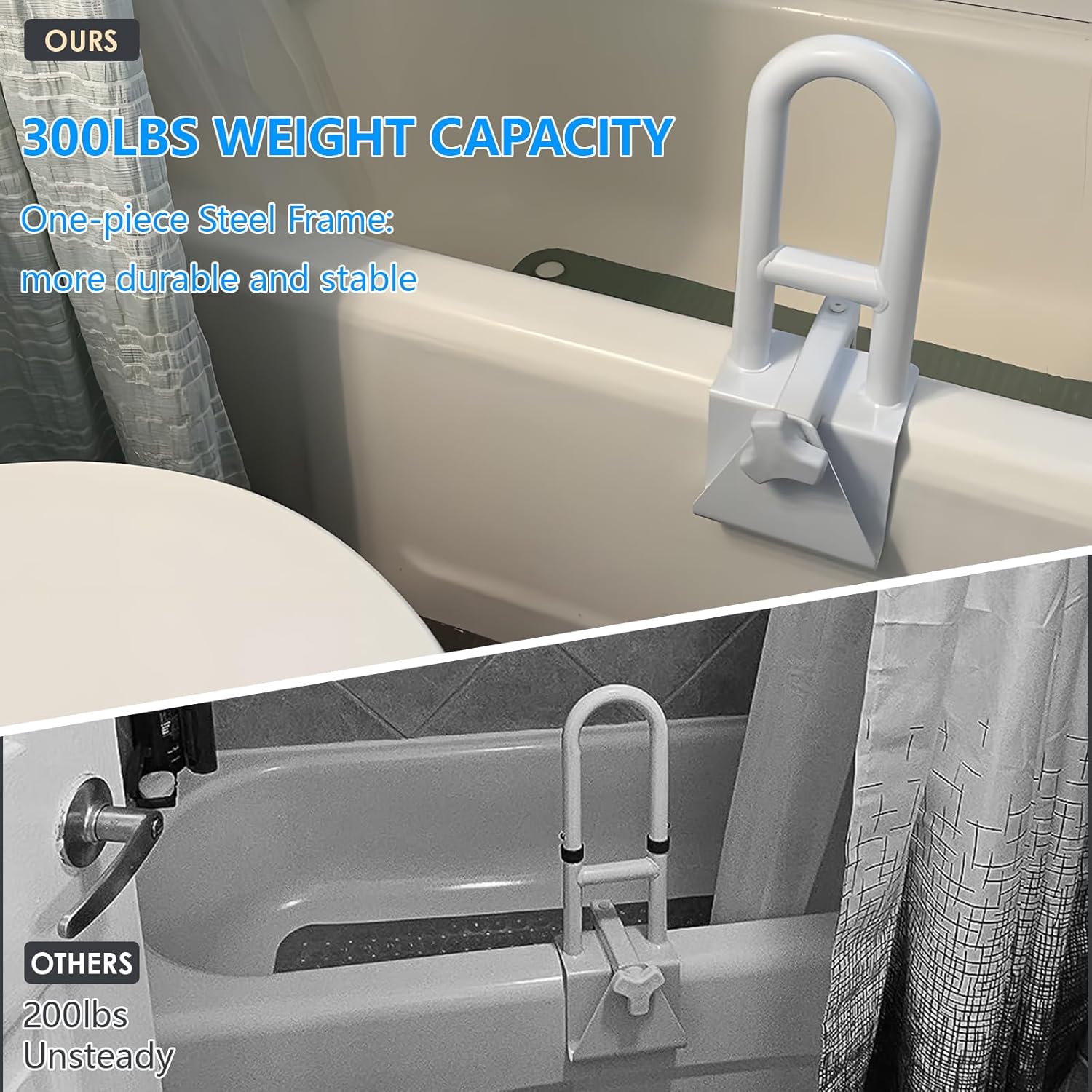 Bathtub Safety Rail Grab Bar with Adjustable Clamp for Bath and Shower, 300 lb

