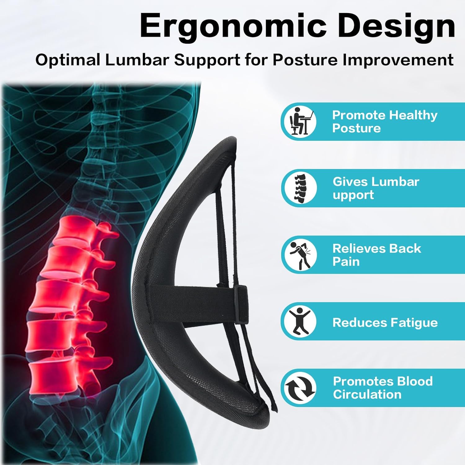 Lumbar Support Back Pillow for Office Chair and Car, Breathable Comfort Straps

