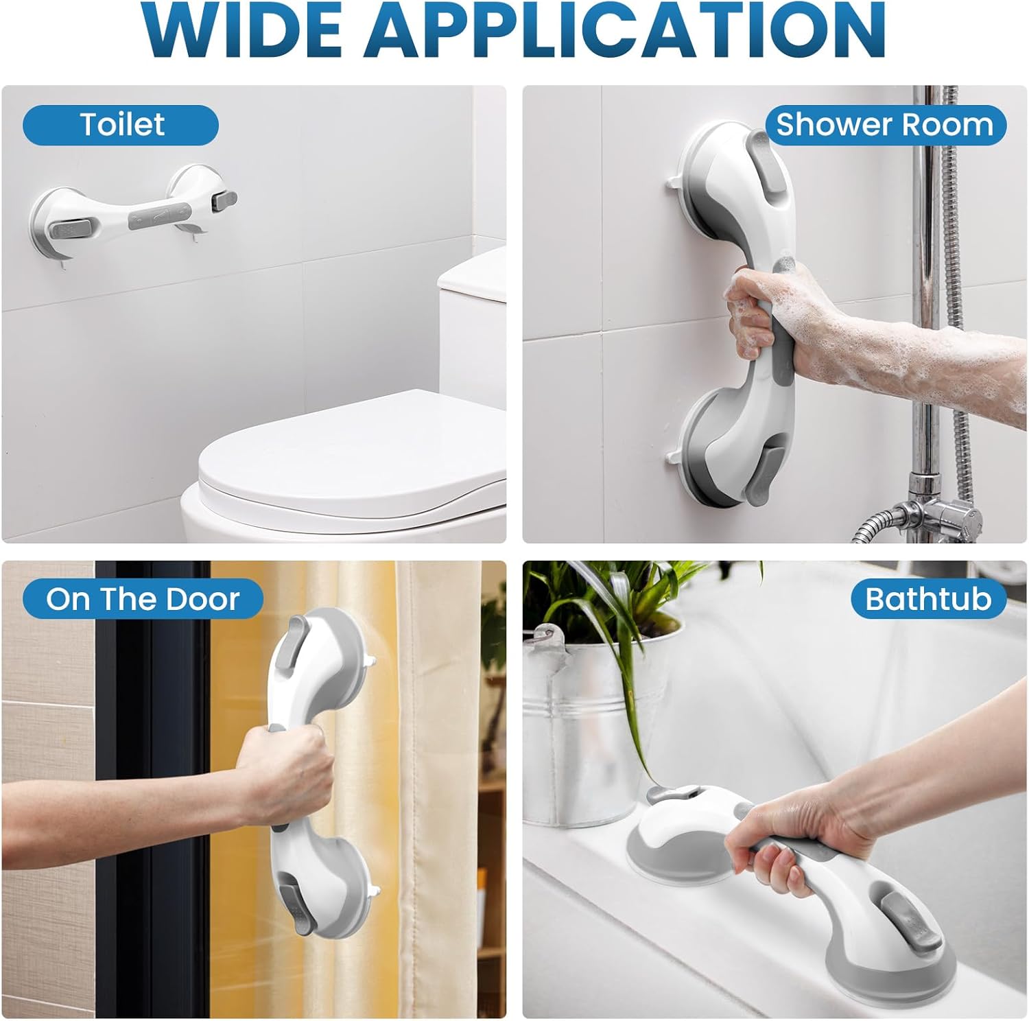 LEVERLOC Grab Bars for Bathtubs and Showers Suction 12 Inch Shower Handle


