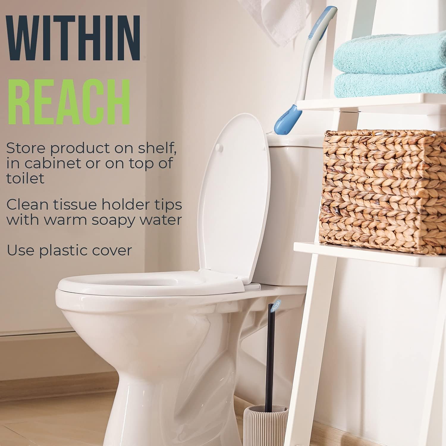 Juvo Personal Wiping Tool with Hygienic Cover, 18-Inch Reach Wand

