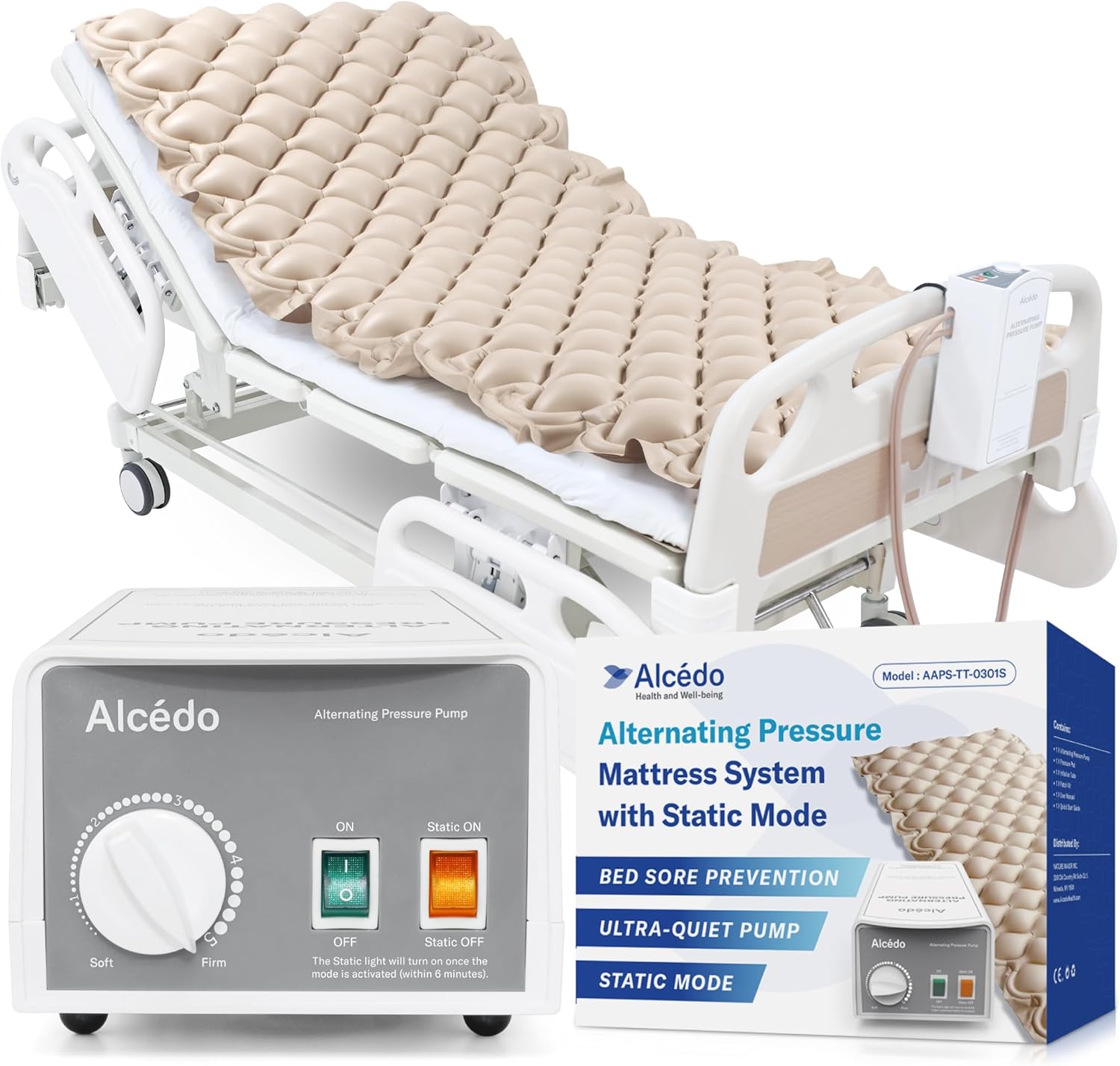 Alcedo Alternating Air Pressure Mattress Pad with Static Mode, Waterproof Medical

