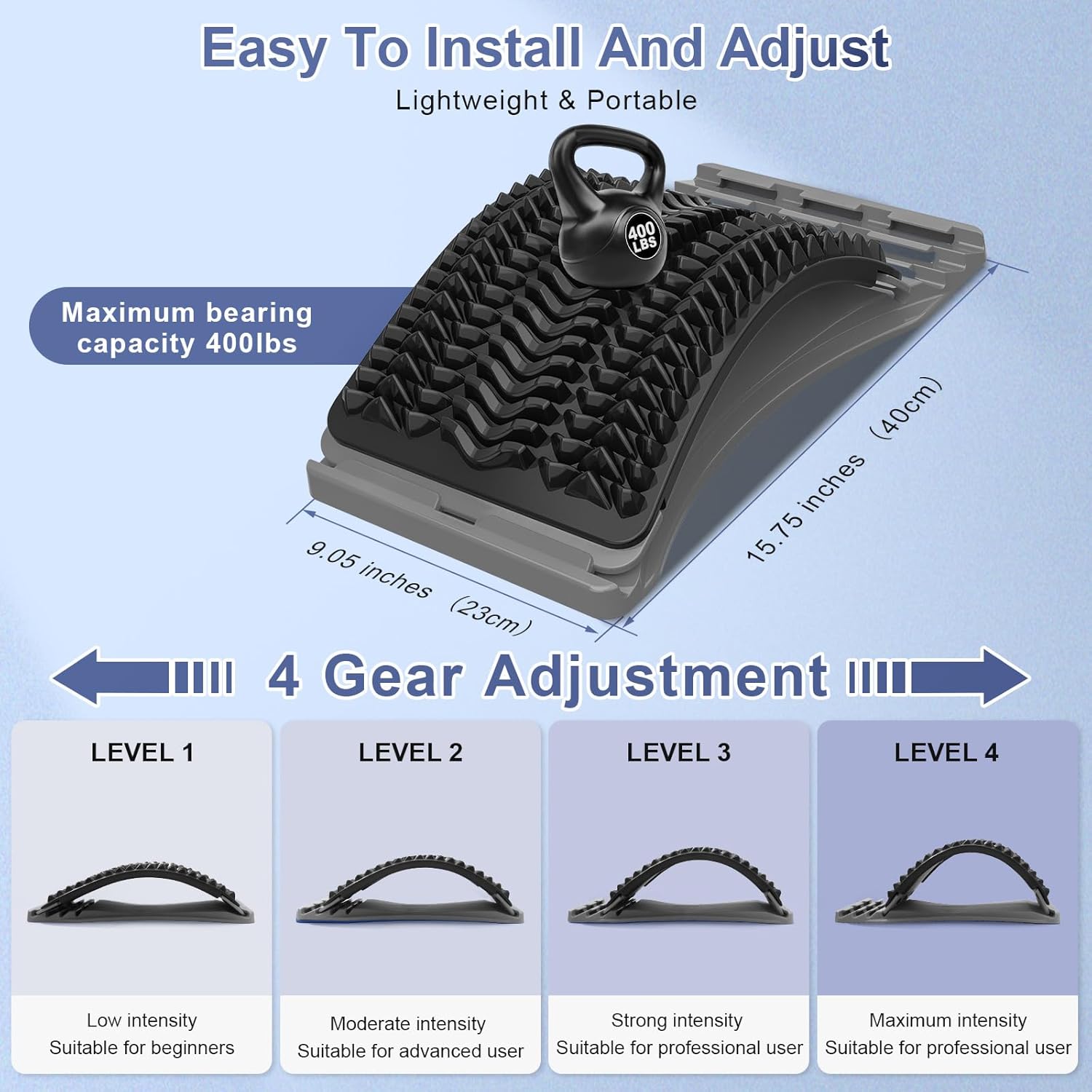MINOLL Adjustable Back Stretcher for Lower Back Pain Relief, Lumbar Spine Decompressor

