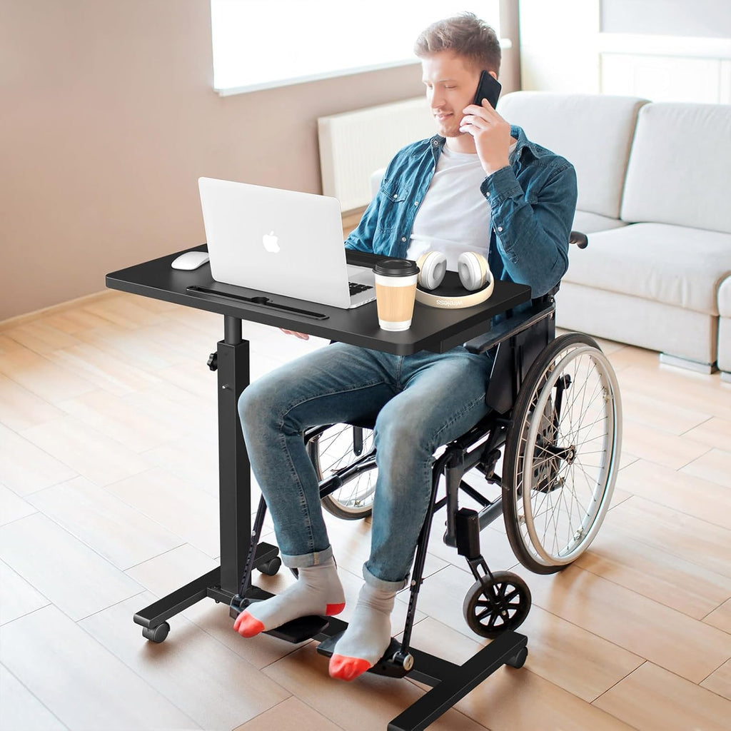 Eocnrhe Adjustable Overbed Bedside Table with Wheels, Rolling Hospital Desk

