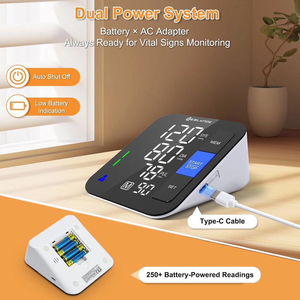 Upper Arm Blood Pressure Monitor for Home Use, Dual Cuff, Backlit LED Display


