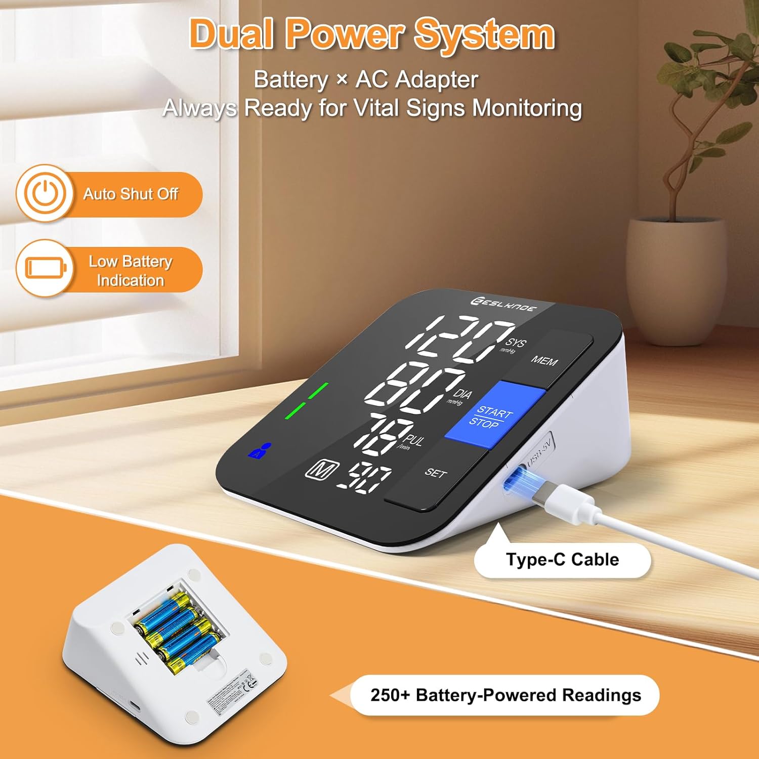 Upper Arm Blood Pressure Monitor for Home Use, Dual Cuff, Backlit LED Display

