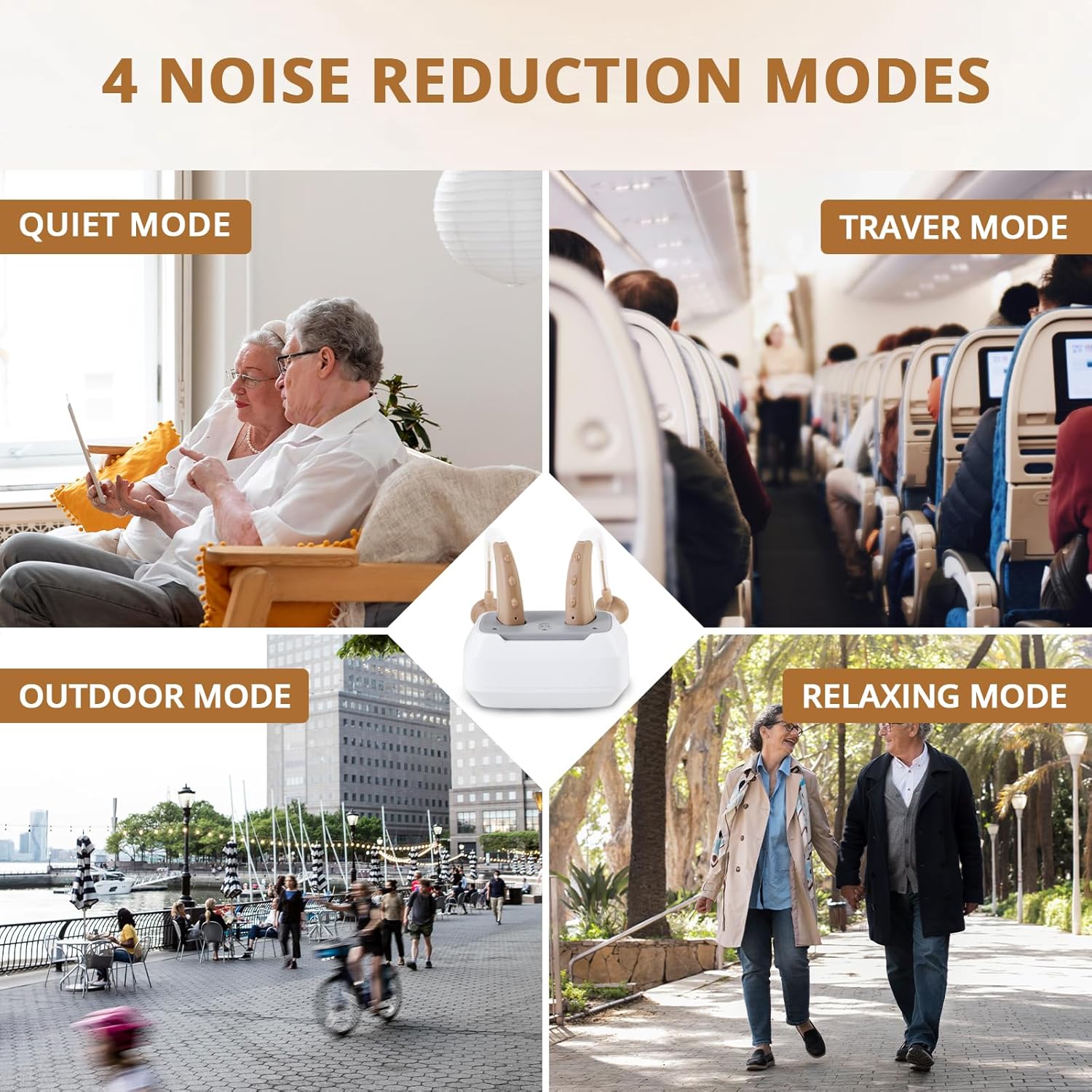 Rechargeable Hearing Aids for Seniors Noise Reduction, 4 Modes, Adjustable Volume

